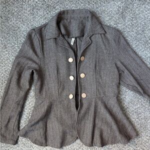 Elegant Women's Herringbone Blazer - Black and White